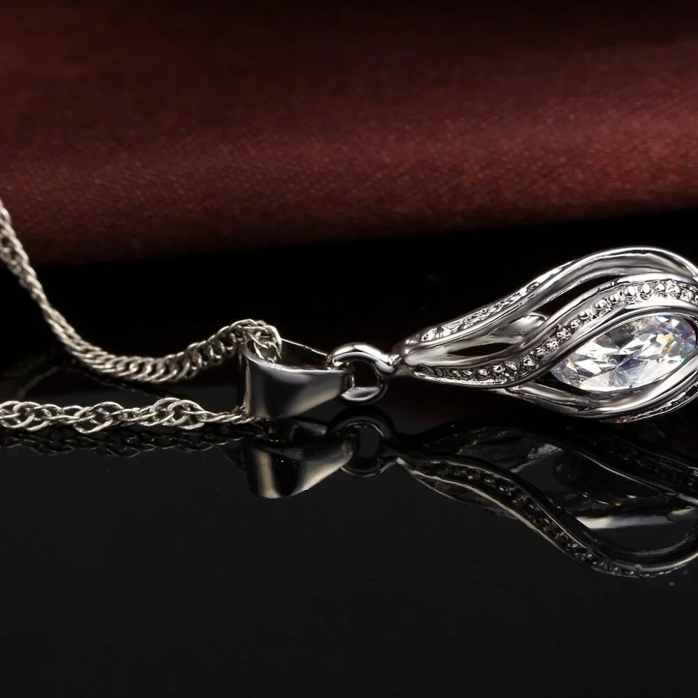 💎 Tear Drop Necklace And Earrings 925 Sterling Silver Set - Picture 3 of 7